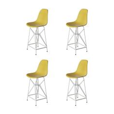 Imagem de Kit 4 Banquetas Bistrô Alta Eames Amarela Base Ferro Branco - Cor: Amarelo
