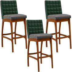 Imagem de Kit 03 Banquetas Altas Facto Verde Musgo Linho Cinza Escuro