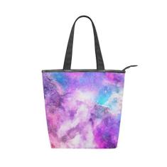 Imagem de Bolsa feminina durável de lona linda nebulosa mística estrelas grande capacidade sacola de compras bolsa de ombro