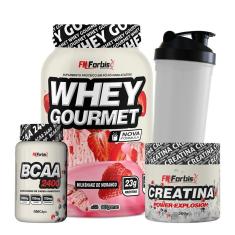 Imagem de Kit Whey Protein Gourmet + Creatina 300g + BCAA 100 cáps + Coqueteleira - FN Forbis Nutrition-Unissex