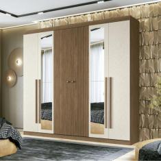 Imagem de Guarda Roupa Casal Ripado 6 Portas 4 Gavetas Antony Com Espelhos - San