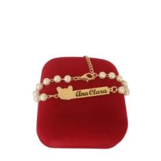 Imagem de Pulseira Infantil Bebê Perola Nome Folheado A Ouro 18K - Gabby Luxo Jo