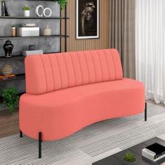 Imagem de Sofá Living Decorativo 2 Lugares 1,35M Katara Pés de Ferro Linho Rústico Salmão G33 - Gran Belo