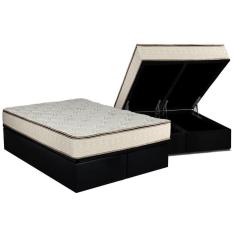 Imagem de Cama Box Baú Queen: Colchão Molas Luckspuma Bonnel Montreal Spring + Base Crc Courano Black(158X198)