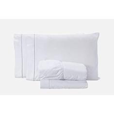 Imagem de Lençol Casal 3 pçs 200 fios 100% algodão fronha ponto palito Branco