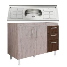 Imagem de Balcão Gabinete Nathan com Pia Inox 120cm 2 Portas Rústico/Chocolate - Nathy Móveis