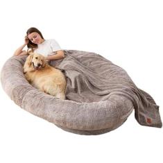Imagem de Cama de cachorro humano para pessoas adultos XXXL, cama de cachorro gigante para humanos com cobertor, camas de cachorro grandes laváveis ​​para adultos, cama de cachorro fofa para cães, tam