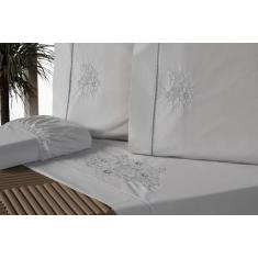 Imagem de Jogo Lençol Queen Bordado Crivo 4 Peças 100% Algodão Ponto Palito - In