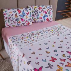 Imagem de Jogo de Cama Refúgio King Percal 100% Algodão Luxo 4 Peças Borboletas