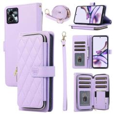 Imagem de Furiet Argyle Capa carteira para Motorola Moto G53 5G/G13/G23 com alça de pulso, bolsa de ombro para 9+ compartimento para cartão, capa de telefone com suporte de couro PU de luxo para G 13 23 4G 53G