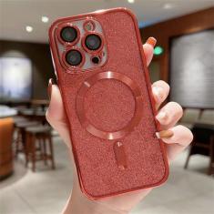 Imagem de Para galvanizar lente protetor caso de telefone para iphone 15 11 12 13 14 pro max plus carga sem fio pára-choques glitter capa, vermelho, para iphone 14