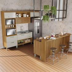 Imagem de Cozinha Completa Princesa 6 Portas 8 Gavetas com Ilha Ripado 100% Mdf Freijó/Off White - Nesher