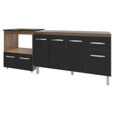 Imagem de Balcão Cozinha Gabinete De Pia 140 Cm Camila E Balcão Evelyn Para Fogão Cooktop 4 Bocas E Forno Elétrico Savana Preto