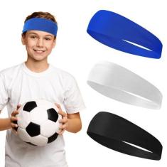 Imagem de Dimeho 3 faixas de cabelo esportivas para crianças, meninos, meninas, atléticas, elásticas, faixas de cabelo macias que absorvem a umidade, faixa de suor para futebol, basquete, corrida, tênis