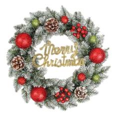 Imagem de Guirlanda de Natal artificial pré-iluminada, decorada com enfeites de bola, decorada com pinhas, galhos foscos, Natal, para ambientes internos e externos, janela de casa, parede, feriado (A, sem