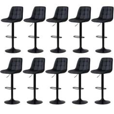 Imagem de Kit 10 Banqueta Alta Elegance Estofada com Base Giratória e Regulagem de Altura - Preto