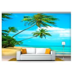 Imagem de Papel De Parede Praia Mar Coqueiros Céu 3D  Npr207
