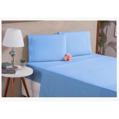 Imagem de Lençol 4 peças padrão algodão pousada hotel hospedaria azul