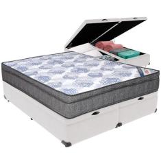 Imagem de Cama Box Baú Branco e Colchão ISO Superpocket Molas Ensacadas Queen Or