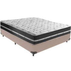 Imagem de Cama Box Bege E Colchão Classic Preto Molas Ensacadas Casal Anjos
