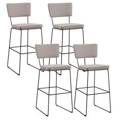 Imagem de Kit 4 Banquetas Alta Base Em Aço Fixa Linho Bege