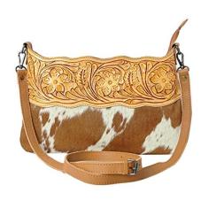 Imagem de Merbaa Bolsa feminina de couro bovino natural com alça ajustável destacável bolsa de couro massageador bolsa tiracolo, Bronzeado, Medium