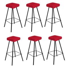 Imagem de Kit 06 Banqueta Alta Lira Preto Vermelho