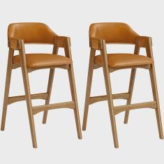 Imagem de Kit 02 Banquetas Altas Para Cozinha Sala de Jantar Bar Suran L02 Couríssimo Whisky - Lyam Decor