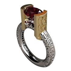 Imagem de MuYiYi11 Anel de moda europeia e americana, anel feminino de duas cores de rubi artificial