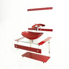 Imagem de Gabinete De Vidro 60Cm Inox Com Cuba Oval  Cereja