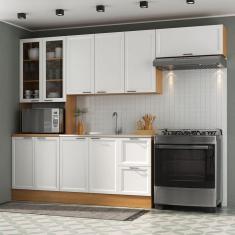 Imagem de Cozinha Compacta 4 Peças 1 Paneleiro Duplo 2 Aéreos 1 Balcão Soho CabeCasa MadeiraMadeira Freijó/Branco