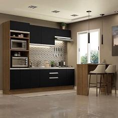 Imagem de Cozinha Completa Madesa Glamy 315002 com Armário, Balcão e Bancada (sem Tampo e Pia) - Rustic/preto
