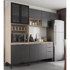 Imagem de Cozinha Modulada Completa 10 Portas 02 Gavetas Firenze Avena Grafito Demóbile