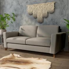 Imagem de Sofá Sala de Estar Living 3 Lugares 200cm Presley Pés Madeira Linho Cinza Claro G52 - Gran Belo