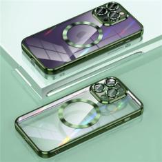 Imagem de Capa de TPU macia com revestimento magnético de carga sem fio para iPhone 14 Plus 13 12 11 Pro Max Capa de filme de vidro de proteção de lente, verde, para iPhone 11Pro Max