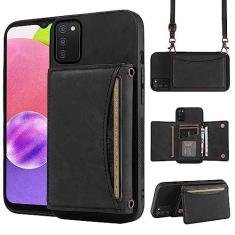 Imagem de Capa de telefone para Samsung Galaxy A03s versão EUA 5G 2022 capa carteira com alça de ombro transversal e porta-cartão de crédito de couro bolso fino suporte acessórios para celular Ao3s A 03s