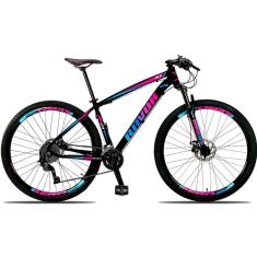 Imagem de Bicicleta Aro 29 Freio A Disco 24 Velocidades Alavanca Suspensão Cor: Azul E Rosa Tam: 15