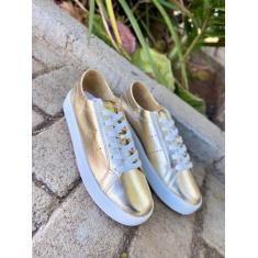 Imagem de Tênis Feminino Em Couro Lia Line - Dourado - Lialine