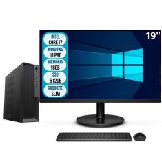 Imagem de Computador Completo Slim Intel Core i7 16GB SSD 512GB Wifi Windows 10 Pro Monitor 19&quot; 3green Office 3GO-035