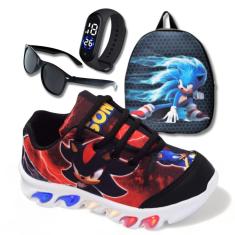 Imagem de tenis de led infantil masculino sonic shadow com luzinha meninos mais mochila com relogio e oculos-Masculino