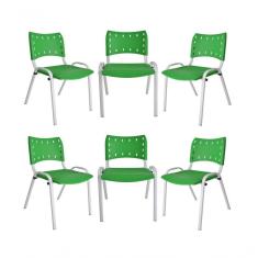 Imagem de Kit 6 Cadeiras Iso Para Escola Escritório Comércio Verde Base Branca