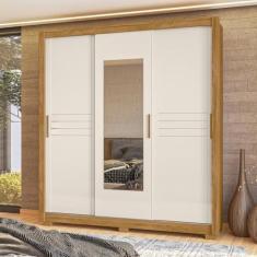 Imagem de Guarda Roupa Casal com 3 Portas de Correr 202x222cm Canadá Moval Cor:Freijó/Off White