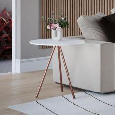 Imagem de Mesa Lateral Gabriela Tampo Madeira Branco Pés Cobre Branco