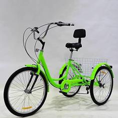 Imagem de Triciclo de três rodas para atividades ao ar livre 61.0 cm Cruiser Bike 7 velocidades adulto triciclo 3 rodas ajustáveis com cesta de compras e assento encosto cesta pedal ciclismo