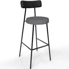 Imagem de Banqueta Alta Bar Cozinha Sala De Jantar Milão L02 Couríssimo Preto Linho Cinza Escuro - Lyam Decor