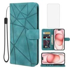 Imagem de Wanyuexes Capa para iPhone 15 de 6,1 polegadas, capa carteira para Apple 15 com protetor de tela de vidro temperado, toque de pele PU, flip fólio, suporte para cartão de crédito, suporte para iPhone