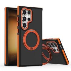 Imagem de Capa de celular com suporte magnético giratório para Samsung S24 Ultra S23 Plus, suporte dobrável de metal, capa protetora à prova de choque, laranja, para Galaxy S24Plus