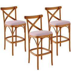 Imagem de Kit 03 Banquetas Altas Cozinha Bancada Bar Sala de Jantar Estofada Ávila L02 Suede Rosê - Lyam