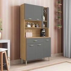 Imagem de Cozinha Compacta Kits Paraná Golden com 6 Portas, 1 Gaveta e 1 Prateleira - 91cm de largura - Freijó/Patina