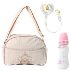 Imagem de Bolsa Maternidade Bege com Mamadeira e Chupeta para Boneca Bebê Reborn